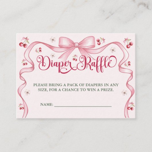 さくらんぼバウ赤ちゃんシャワーおむつラッフル エンクロージャーカード (正面)