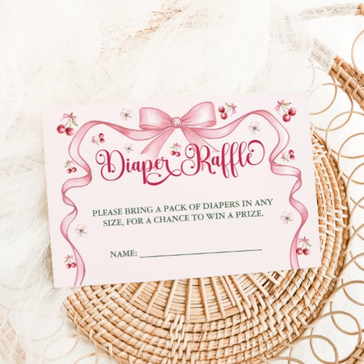 さくらんぼバウ赤ちゃんシャワーおむつラッフル エンクロージャーカード