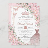 さくらんぼバラ金ゴールドドレスガウンキンセアニラ 招待状 (正面/裏面)