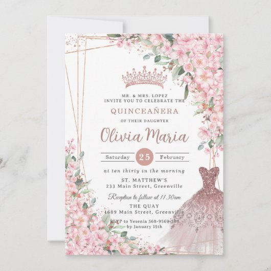 さくらんぼバラ金ゴールドドレスガウンキンセアニラ 招待状 (正面)