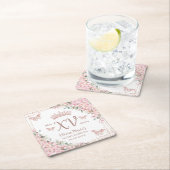 さくらんぼバラ金ゴールド蝶キンセアニェラ スクエアペーパーコースター (インサイチュ)