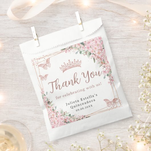 さくらんぼバラ金ゴールド蝶キンセアニェラ フェイバーバッグ (クリップ留めされた状態)