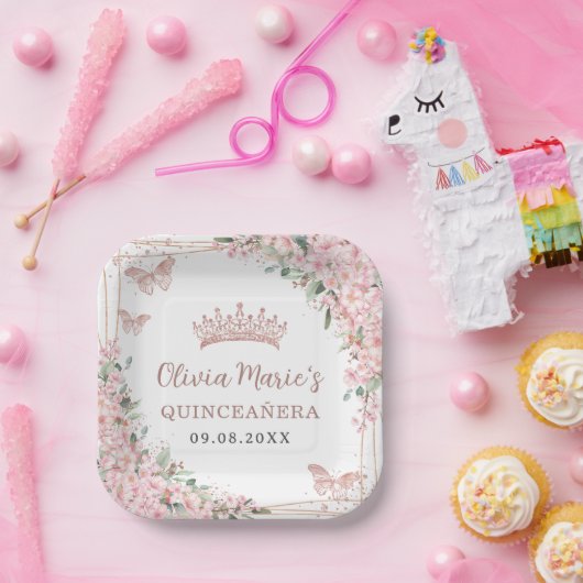 さくらんぼバラ金ゴールド蝶キンセアニェラ ペーパープレート (パーティー)