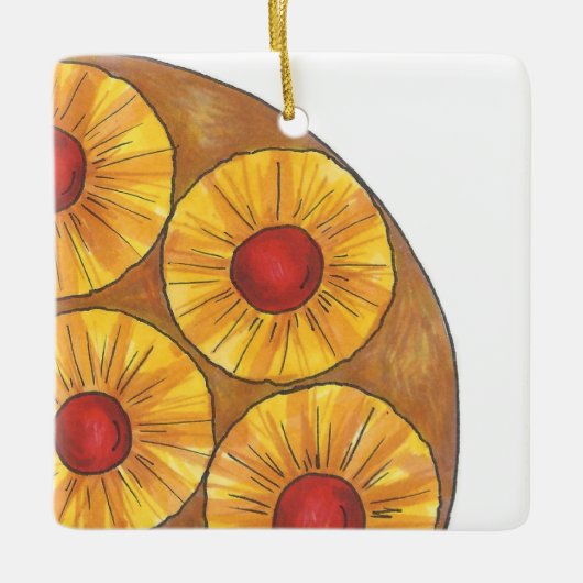 さくらんぼパイナップルアップサイドアップダウンケーキベーキンググルメ セラミックオーナメント (正面)