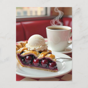 さくらんぼパイ、バニラアイスクリーム&コーヒー ポストカード