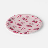 さくらんぼパステルピンク&レッドボウ誕生日 ペーパープレート (アングル)