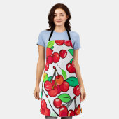 さくらんぼパターンデザイン エプロン (着用した状態)
