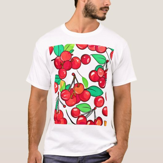 さくらんぼパターンデザイン Tシャツ (正面)