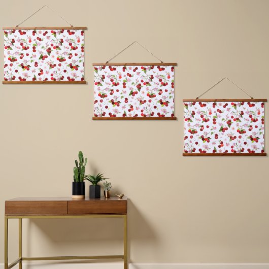 さくらんぼパターン1 吊り下げ型タペストリー (非対称)