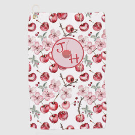 さくらんぼパーソナライズされたの花とモノグラム ゴルフタオル