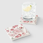 さくらんぼパーソナライズされたの花とモノグラム ストーンコースター (横)