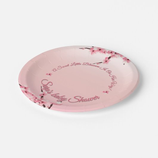 さくらんぼパーソナライズされたの花の赤ちゃん ペーパープレート (アングル)