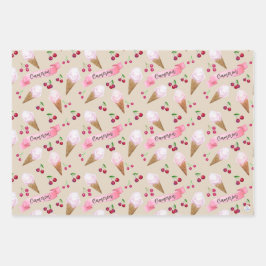 さくらんぼパーソナライズされたアイスクリームコーンピンクパステル ラッピングペーパーシート