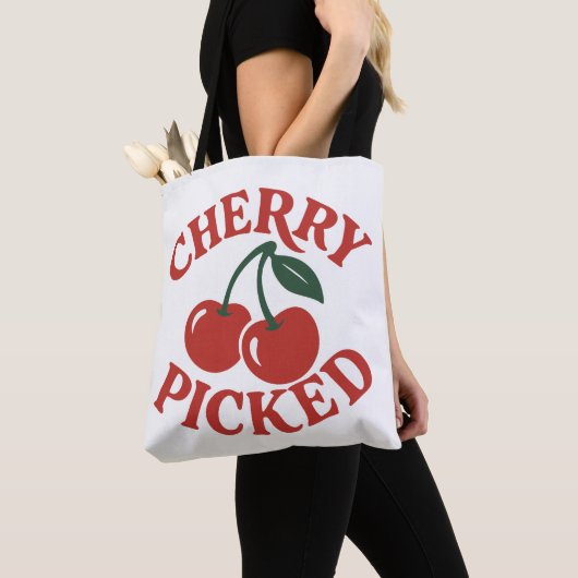 さくらんぼピックトレンディーレトロフルーツグラフィック トートバッグ (クローズアップ)