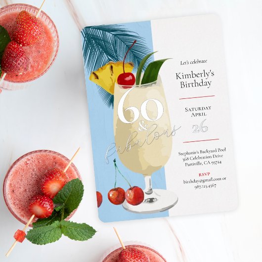 さくらんぼピナコラダカクテル60thバースデーパーティー 箔招待状