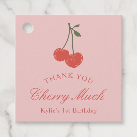 さくらんぼピンクと赤の女の子1st誕生日ありがとう フェイバータグ (正面)