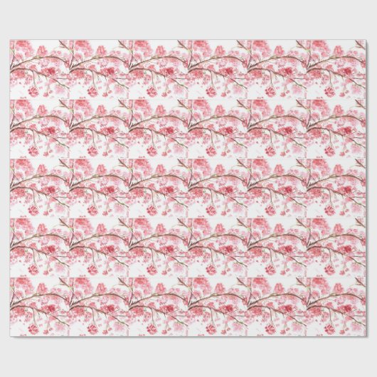 さくらんぼピンクの花の水彩桜アジア ラッピングペーパー (フラット)