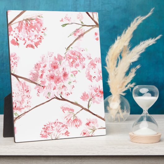 さくらんぼピンクの花の水彩自然 フォトプラーク (側面)