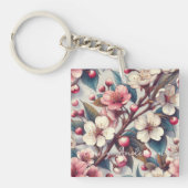 さくらんぼピンクの花フローラ日本の桜 キーホルダー (正面)