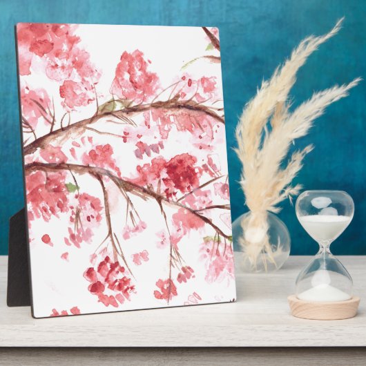さくらんぼピンクの花フローラ水彩 フォトプラーク (側面)