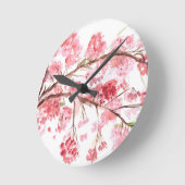 さくらんぼピンクの花フローラ ラウンド壁時計 (傾斜)