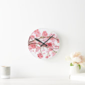 さくらんぼピンクの花フローラ ラウンド壁時計 (ホーム)