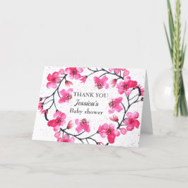 さくらんぼピンクの花ベビーシャワーガール サンキューカード
