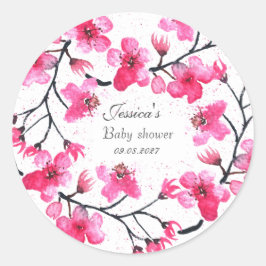 さくらんぼピンクの花ベビーシャワーガール ラウンドシール