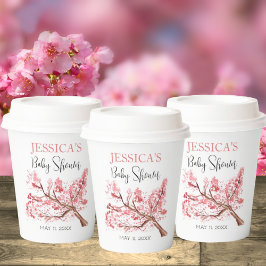 さくらんぼピンクの花ベビーシャワーガール 紙コップ