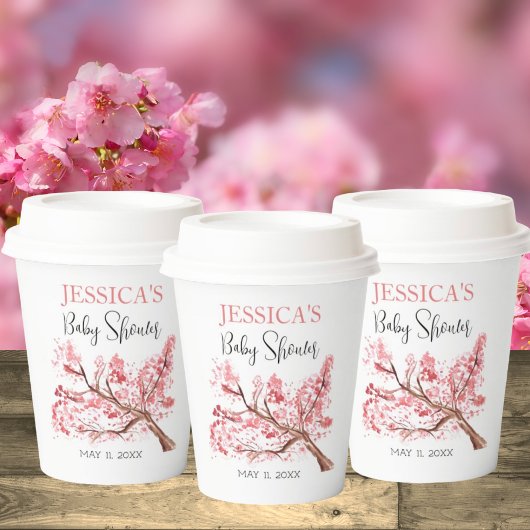 さくらんぼピンクの花ベビーシャワーガール 紙コップ