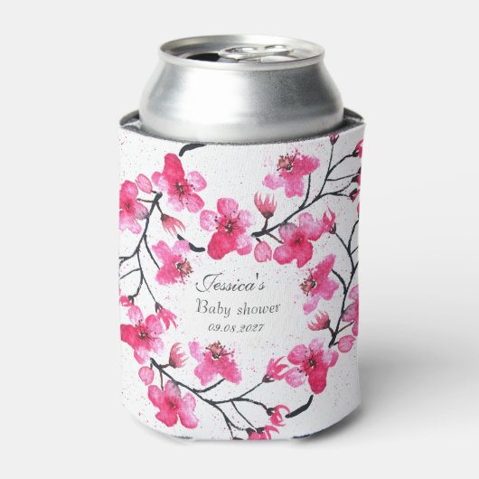 さくらんぼピンクの花ベビーシャワーガール 缶クーラー (缶正面)