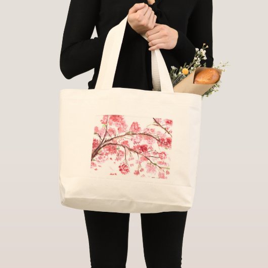 さくらんぼピンクの花桜 日本の ラージトートバッグ (正面(商品))