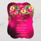 さくらんぼピンクイエローハイビスカス熱帯フローラパーティー 招待状 (正面/裏面)