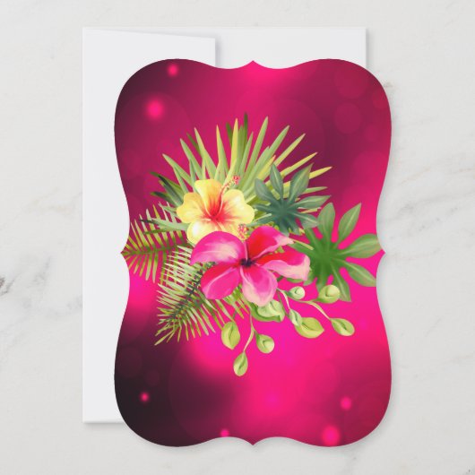さくらんぼピンクイエローハイビスカス熱帯フローラパーティー 招待状 (裏面)