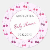 さくらんぼピンクウォーターカラーベビーシャワーパーソナライズされた ラウンドシール (正面)