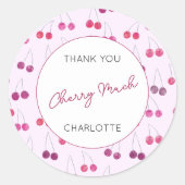さくらんぼピンクウォーターパーソナライズされたカラーサンキュー ラウンドシール (正面)