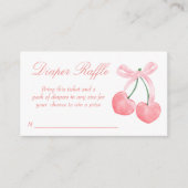 さくらんぼピンクコケットベビーシャワーおむつラッフル エンクロージャーカード (正面)