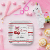 さくらんぼピンクコケットベビーシャワースクエア ペーパープレート (パーティー)