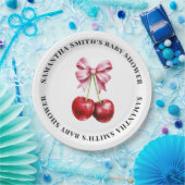 さくらんぼピンクコケットベビーシャワーラウンド ペーパープレート (パーティー)