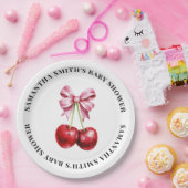さくらんぼピンクコケットベビーシャワーラウンド ペーパープレート (パーティー)