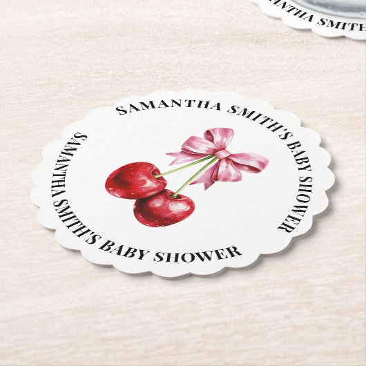 さくらんぼピンクコケットベビーシャワー ペーパーコースター (アングル)