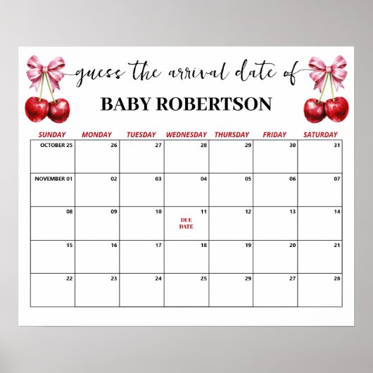 さくらんぼピンクコケットベビー推定期日カレンダー ポスター (正面)