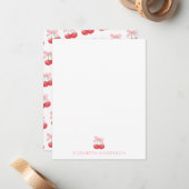 さくらんぼピンクコケパーソナライズされたートカードセット ノートカード (正面/裏面インサイチュ)