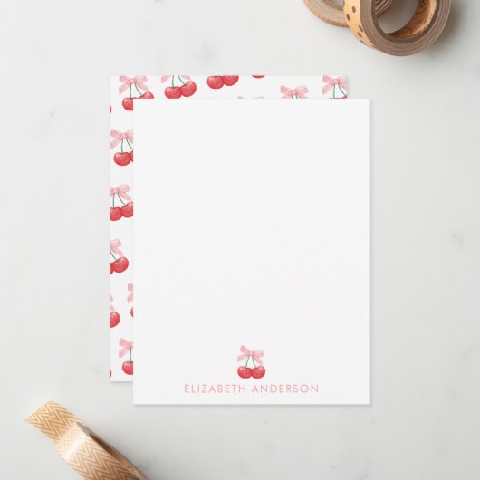 さくらんぼピンクコケパーソナライズされたートカードセット ノートカード (正面/裏面インサイチュ)