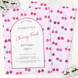さくらんぼピンクファースト誕生日パーティーへの招待 招待状