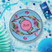 さくらんぼピンクフルーツターコイズとイニシャルパップ ペーパープレート (パーティー)