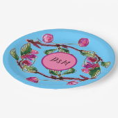 さくらんぼピンクフルーツターコイズイニシャル ペーパープレート (アングル)