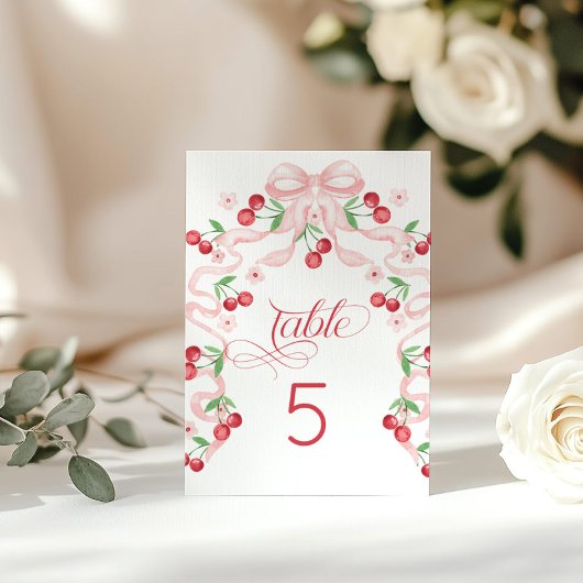 さくらんぼピンクボウベビーシャワー テーブルナンバー