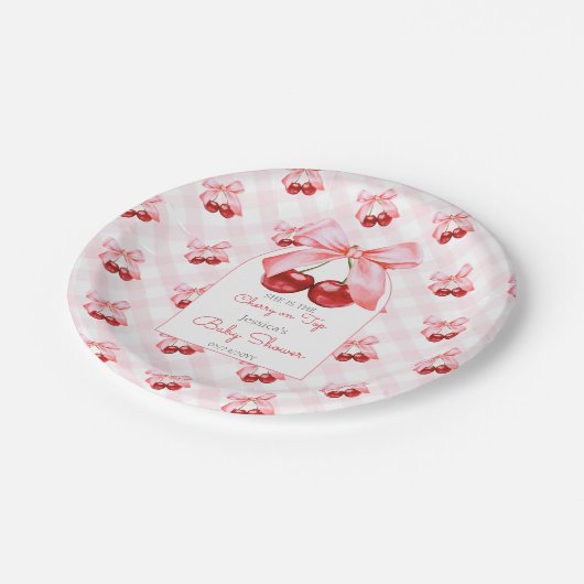 さくらんぼピンクボウベビーシャワー ペーパープレート (アングル)