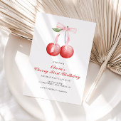 さくらんぼピンクボウ名門私立校風のの最初の誕生日 招待状